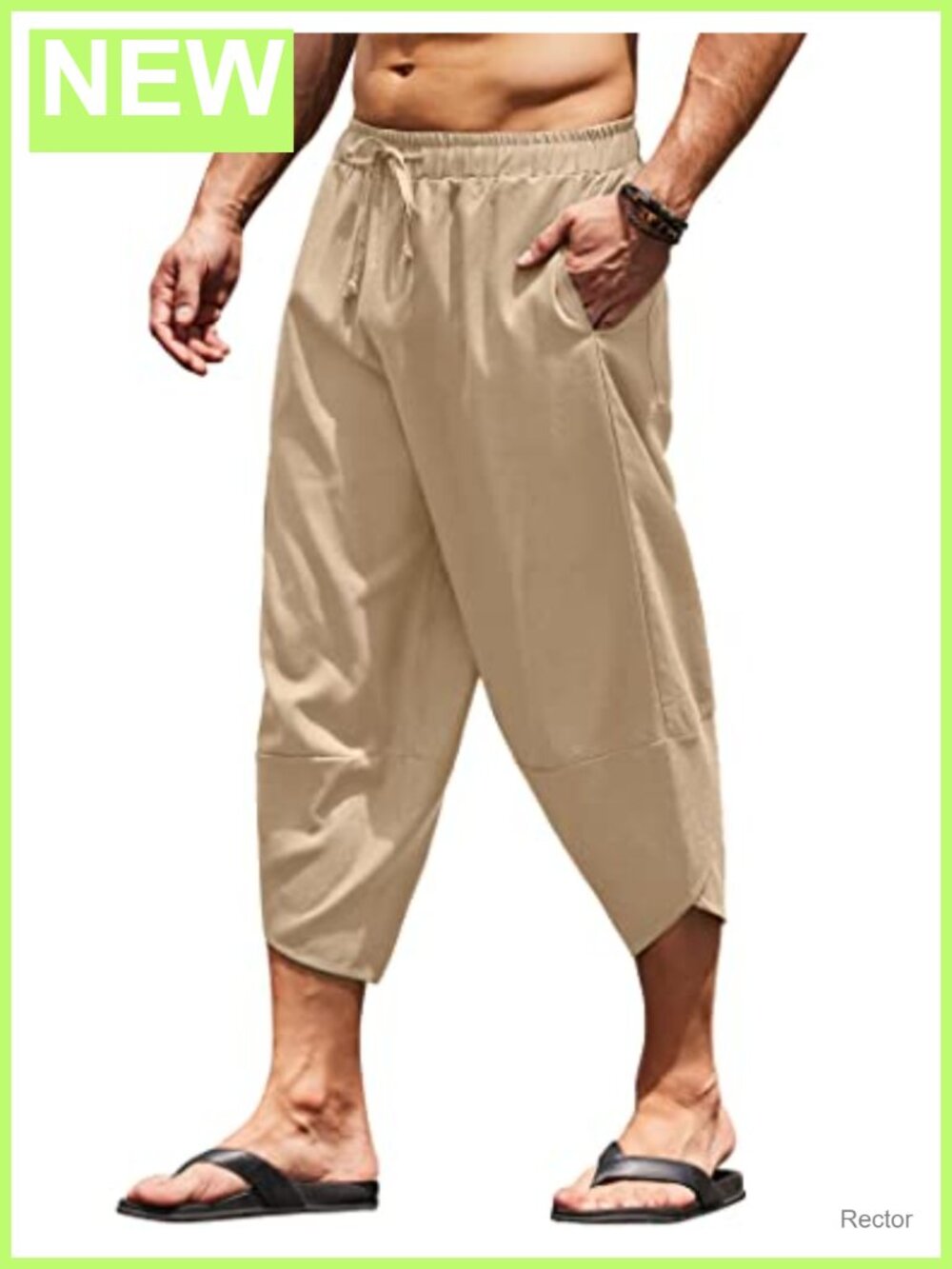 Men's Linen Capri Harem Pants Loose Fit Casual Yoga Trousers